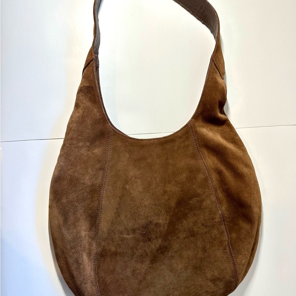 Lands End Brown Suede Hobo Bag Magnetic Closure
